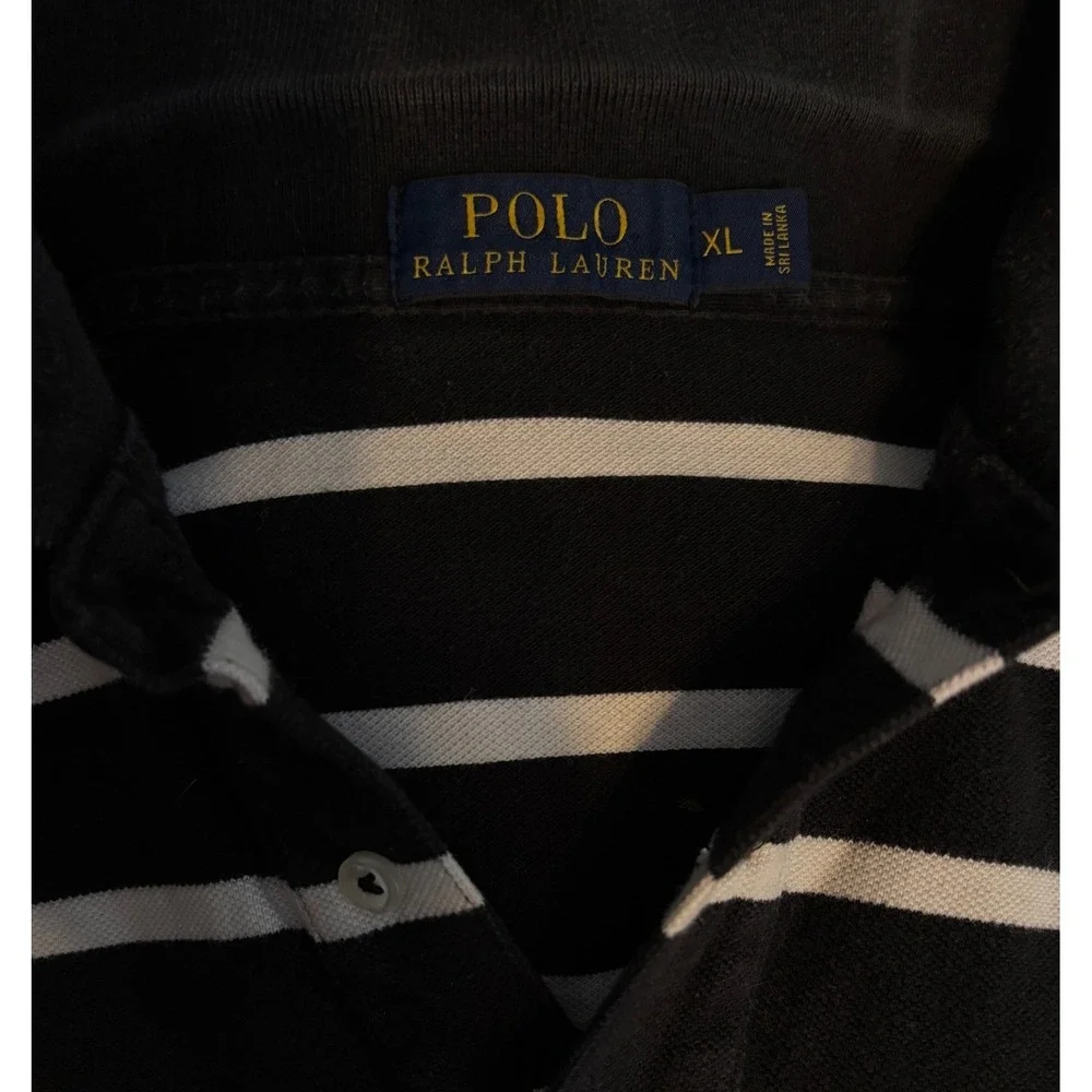 Polo Ralph Lauren Shirt Mens XL Black White‎ Excellent Striped Short Sleeve Polo